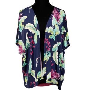 Cardigan Boutique Leaf Print Tropical Open Kimono Floral Bloom Wallpaper Beach